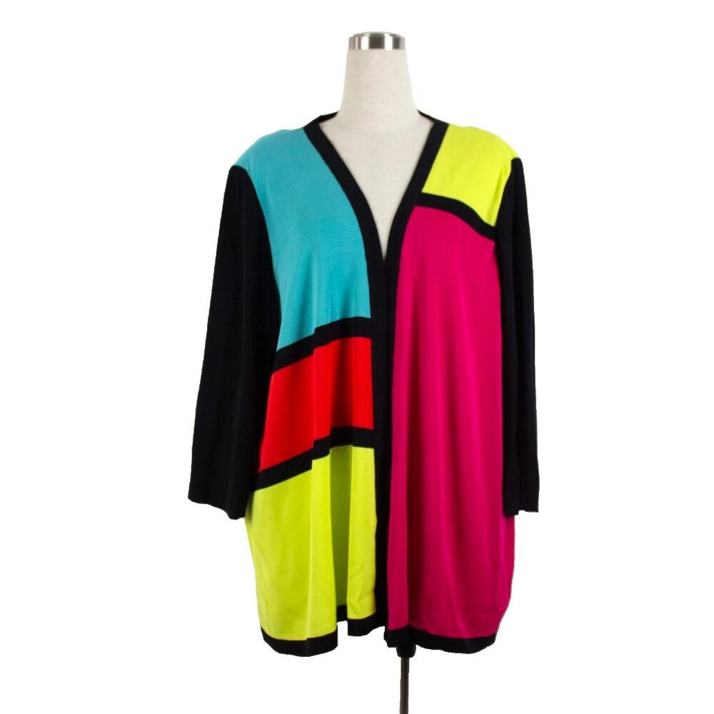 Exclusively Misook Open Front Cardigan Sz 2X Colorblock
